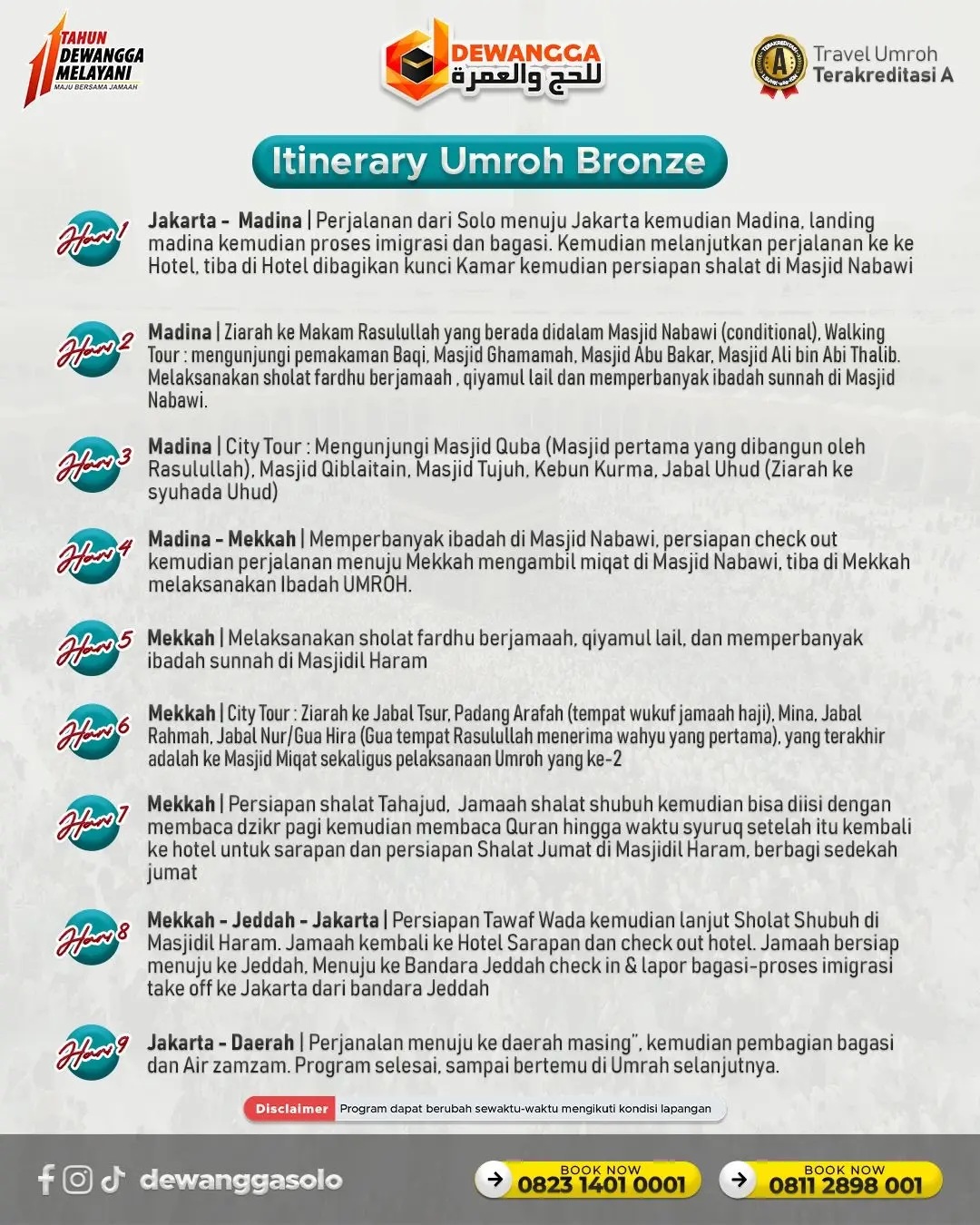 Jadwal Perjalanan Paket Umroh Bronze Agustus 2026